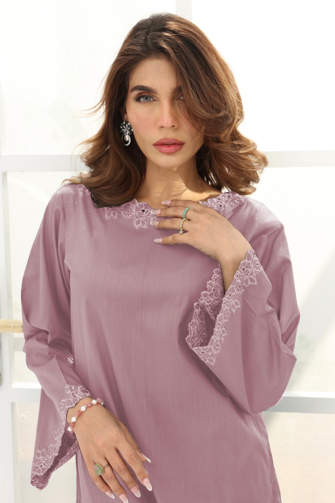 Embroidered 2-pc suit - Lilac