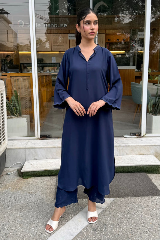 Navy Blue Embroidered Set