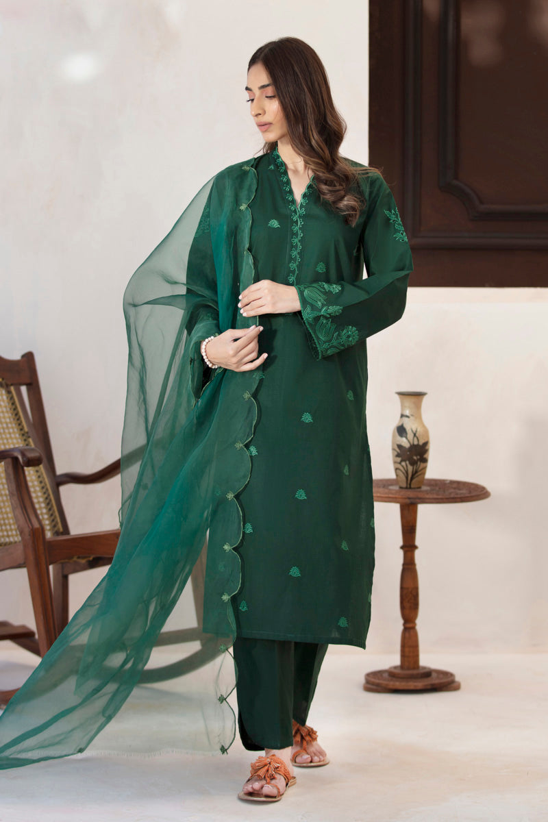 Dark Green Organza Dupatta