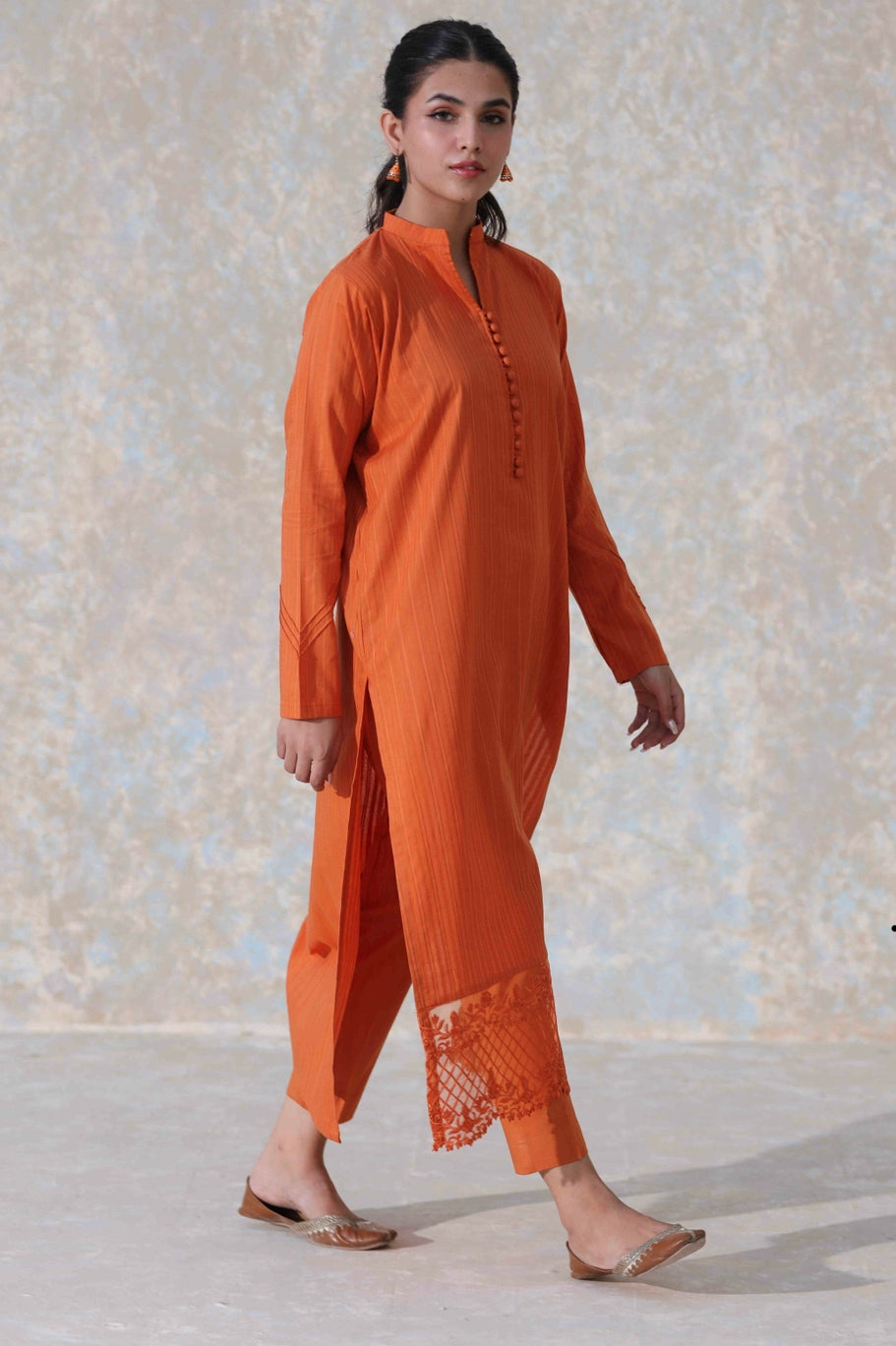 Embroidered 2-pc Suit - Rust