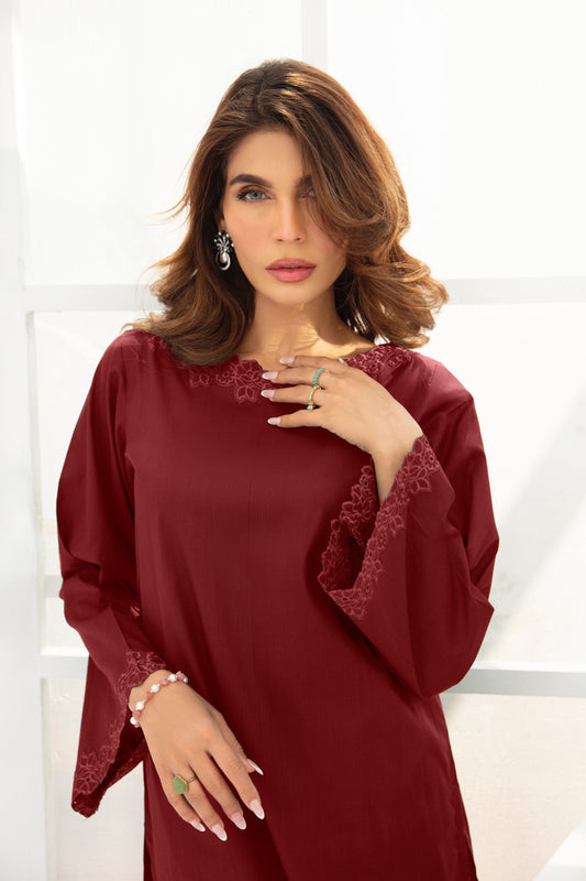 Embroidered 2pc suit - Maroon